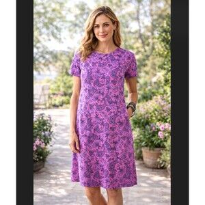J. Jill Wearever A-Line T-Shirt Dress Size XL Venetian Rose Paisley Pockets NWT